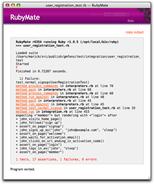 This test happens to fail. That looks like this: